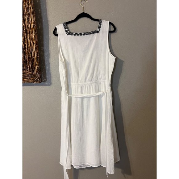 Talbots Dress 16 White Gauze Cotton Flowy Embroidered Black NWT Washable $119 - Picture 10 of 13